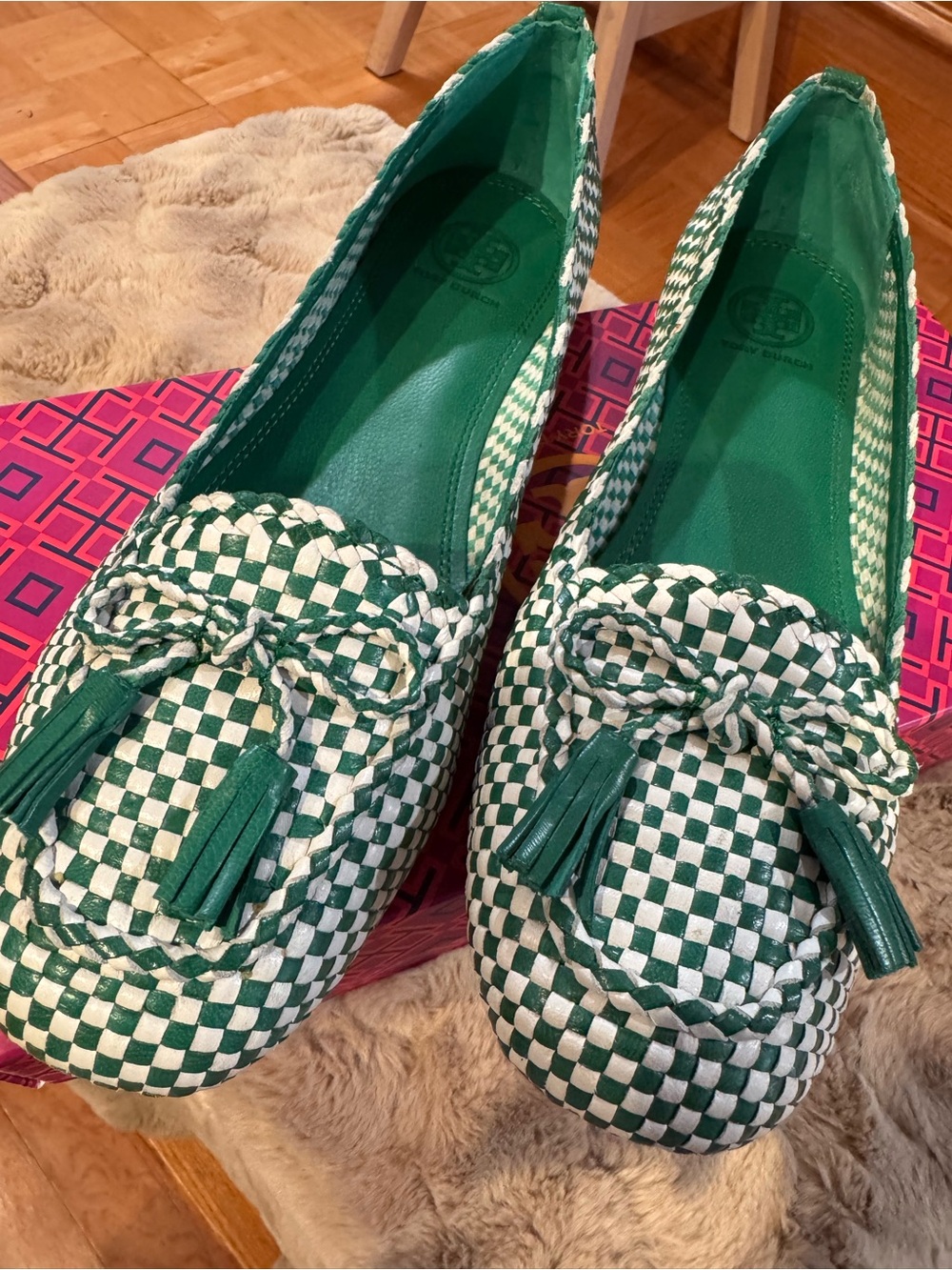 Tory Burch Green and White Russell Loafer- Soft Kid - Picture 2 of 6